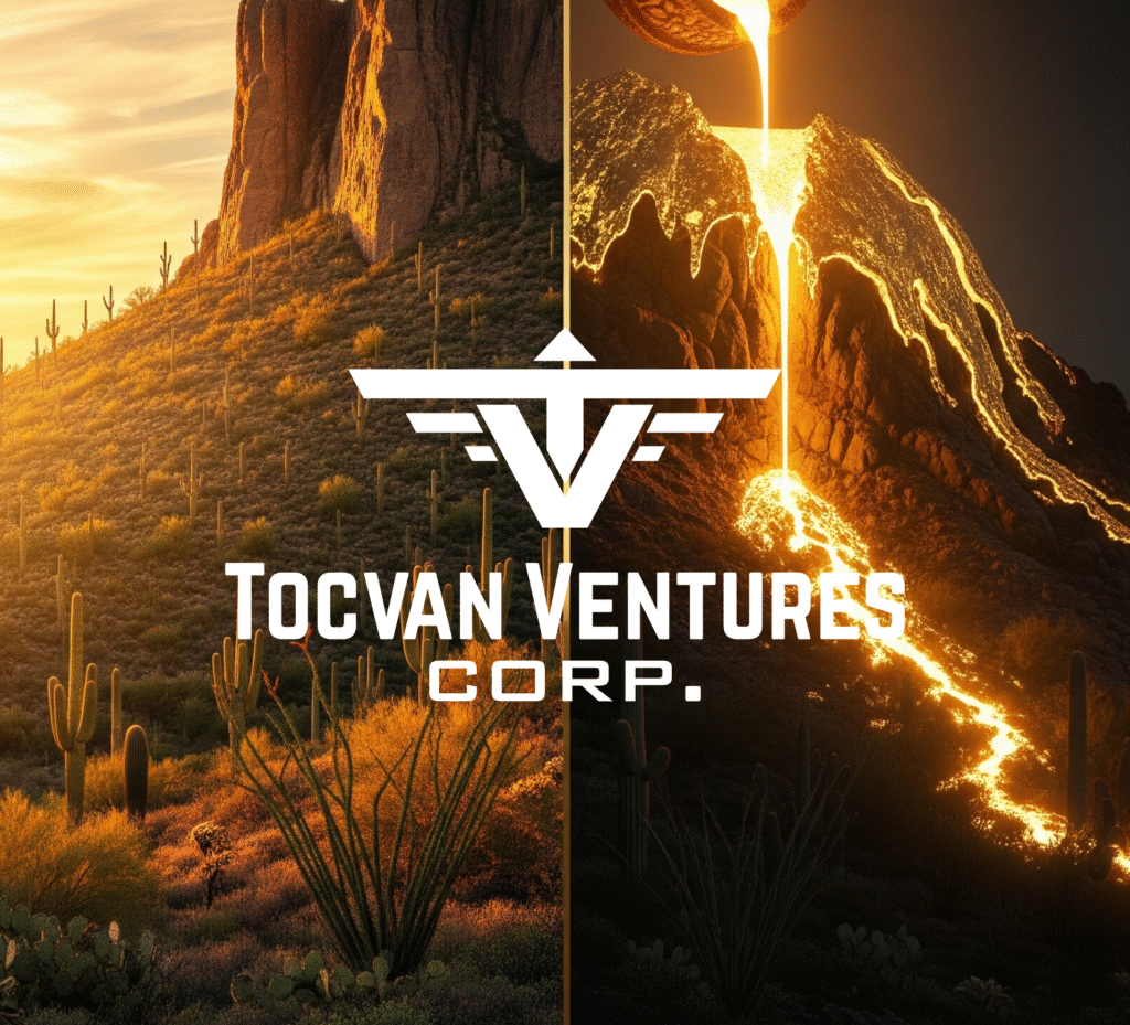 Tocvan logo on illustrative exploration gold pour image